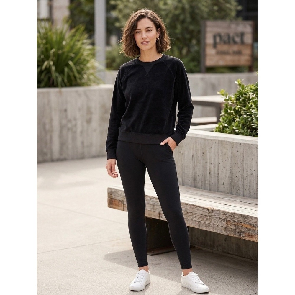 Pact Organic Cotton Velour Sweatshirt Black Crewneck Pullover WA1-W55 Mens M